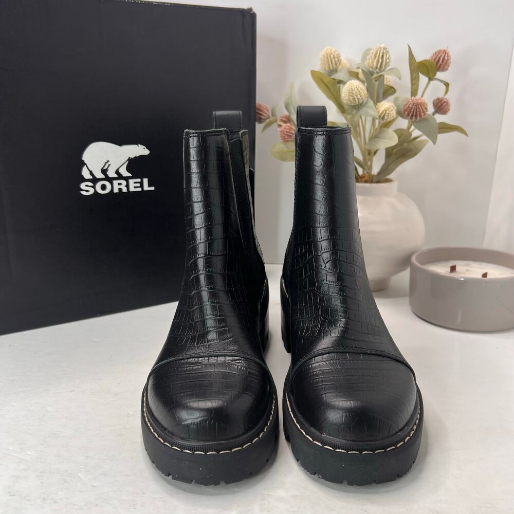 Sorel Joan Now Waterproof Chunky Heel Chelsea Boot Black Women's 6.5 Tried On - Picture 2 of 11